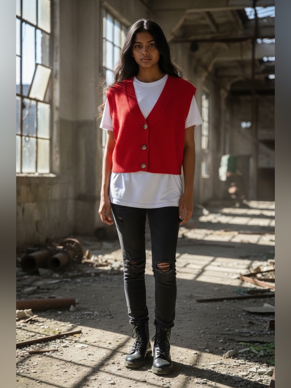 moon & madison Bright Red V-Neck Button Front Women's Sweater Vest